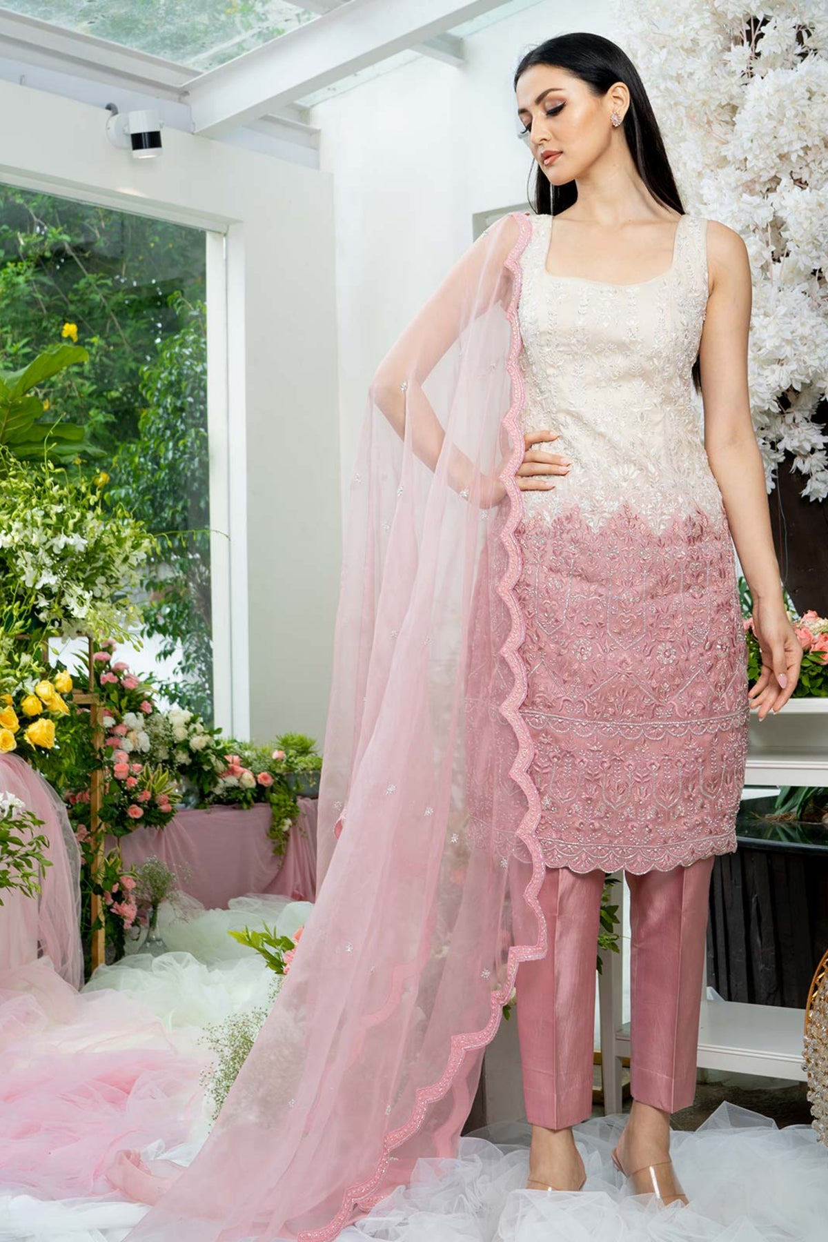 Pink Ombre Kurta Set With Dupatta