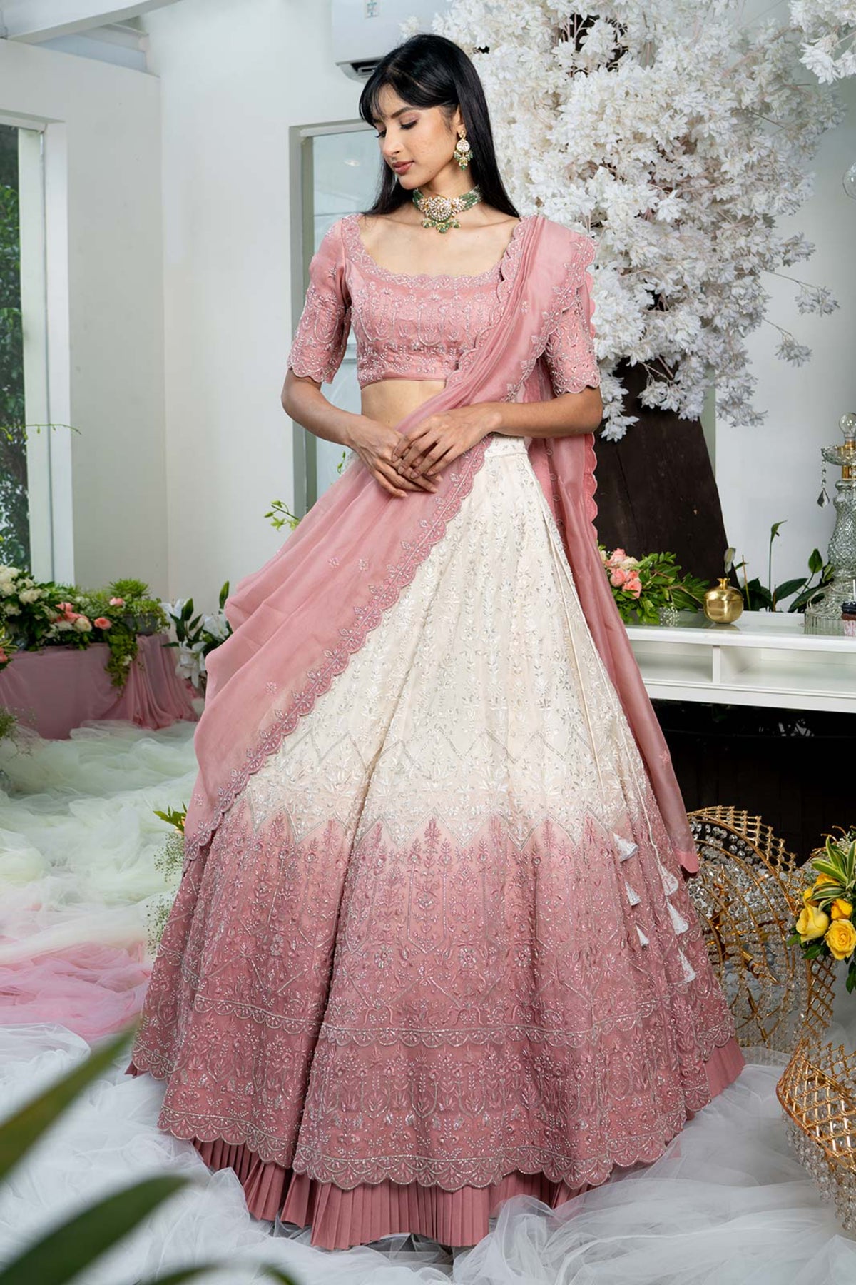 Beige and Pink Ombre Lehenga Set