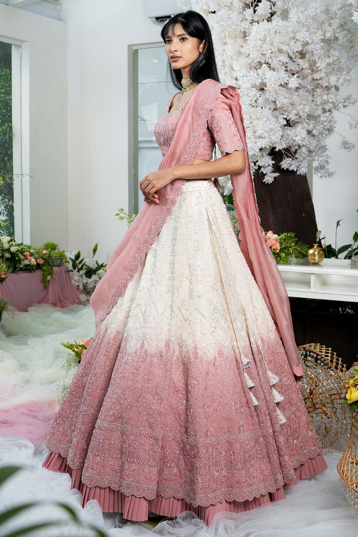 Beige and Pink Ombre Lehenga Set