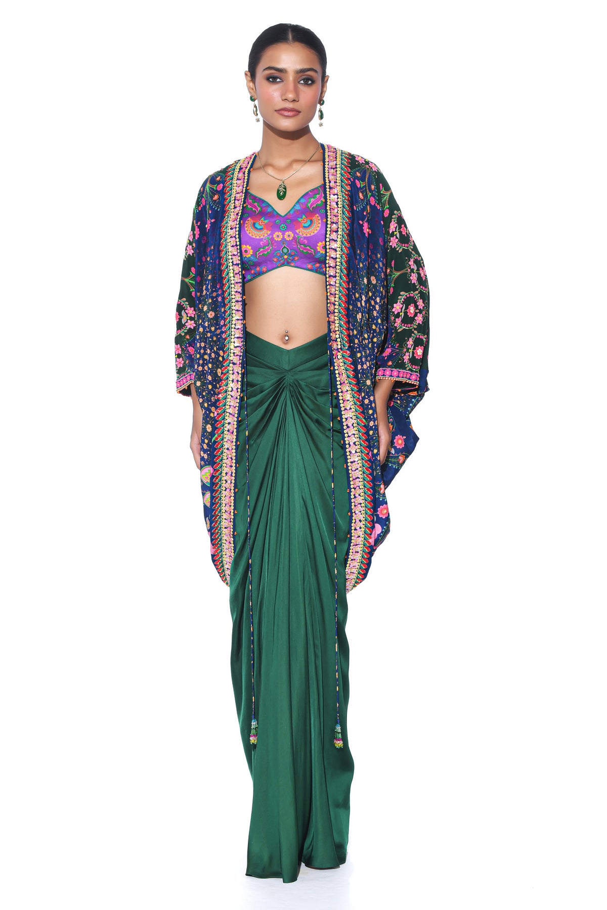 Oriental Blue Hand Embroidered Shrug Set