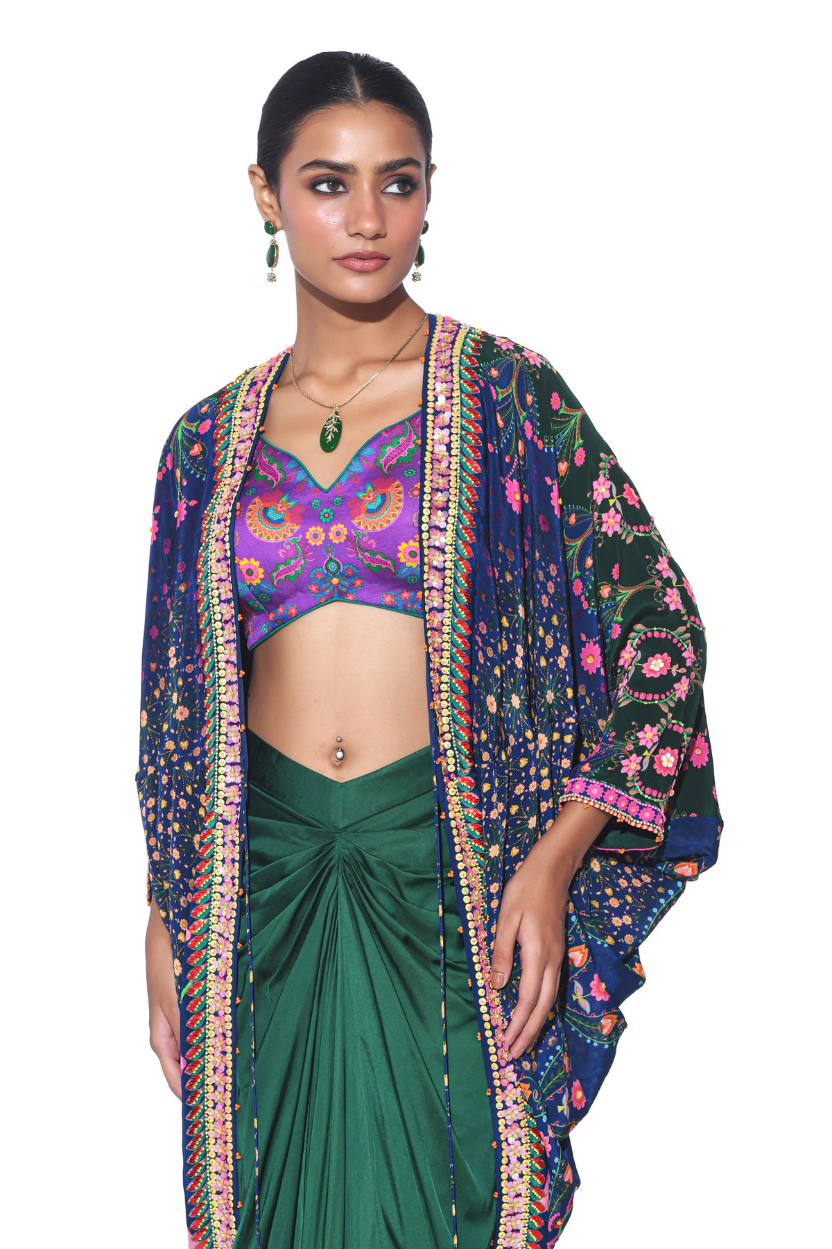 Oriental Blue Hand Embroidered Shrug Set
