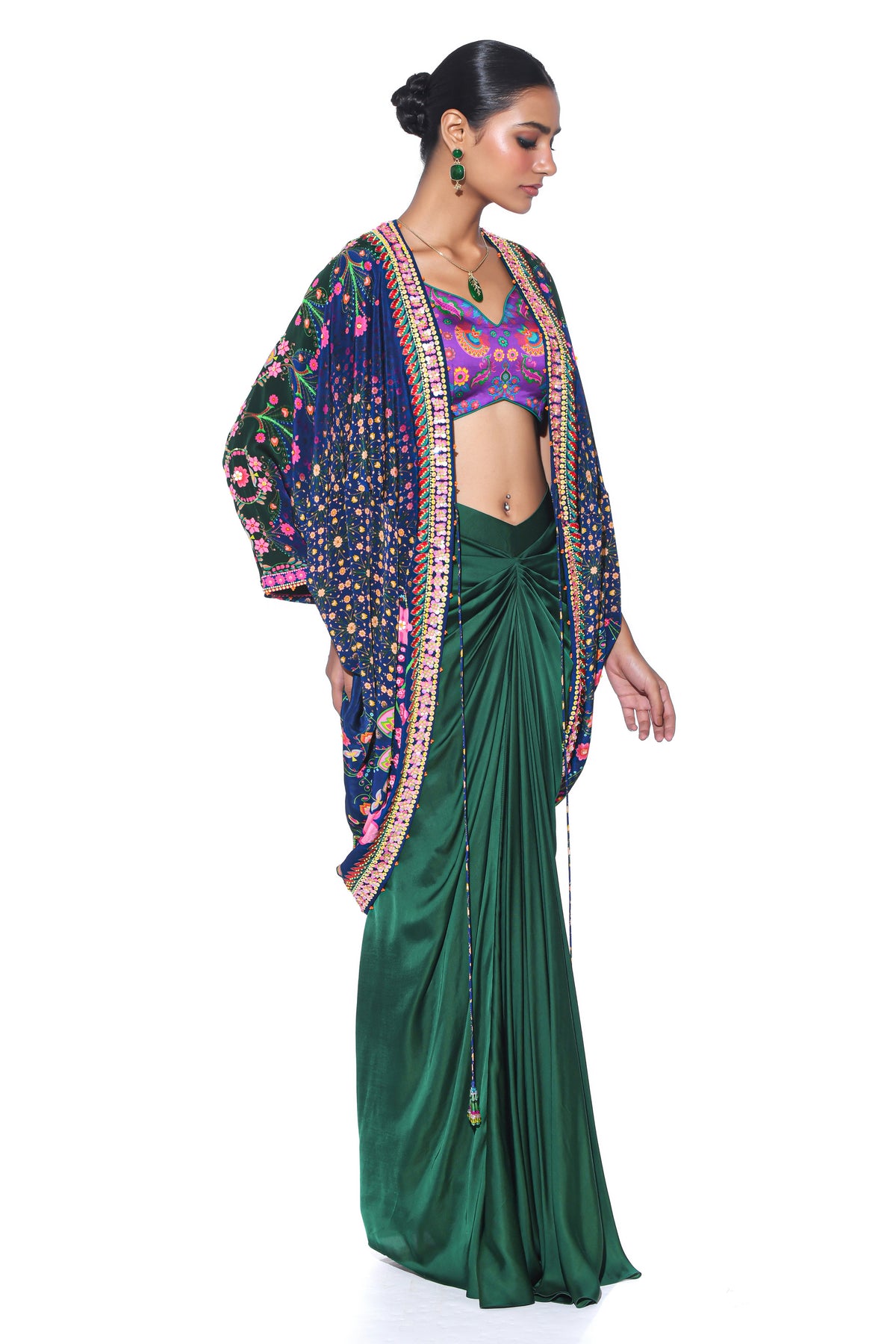 Oriental Blue Hand Embroidered Shrug Set