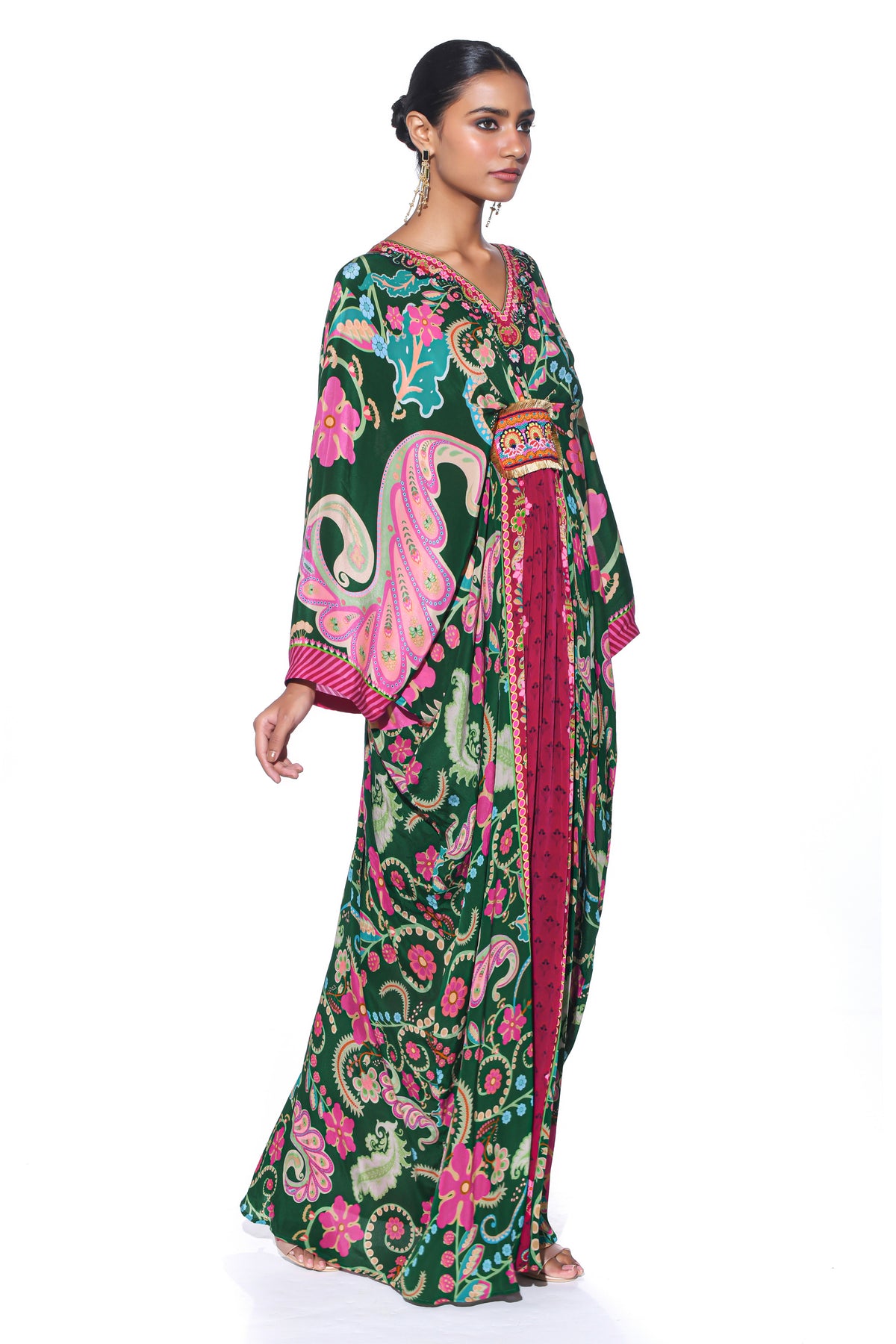 Emerald Royal Paisely Belt Kaftan