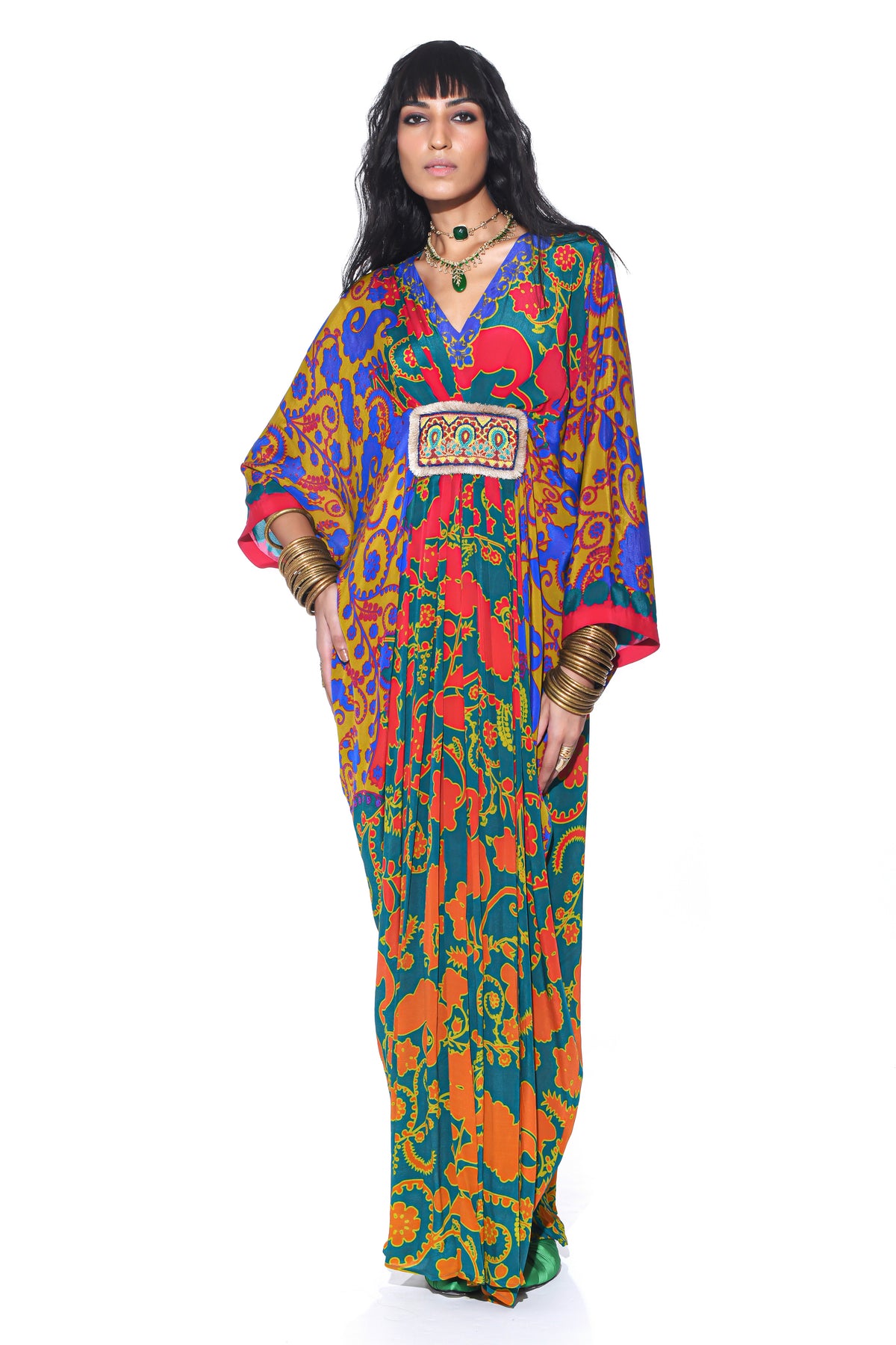 Emerald Royal Paisely Belt Kaftan