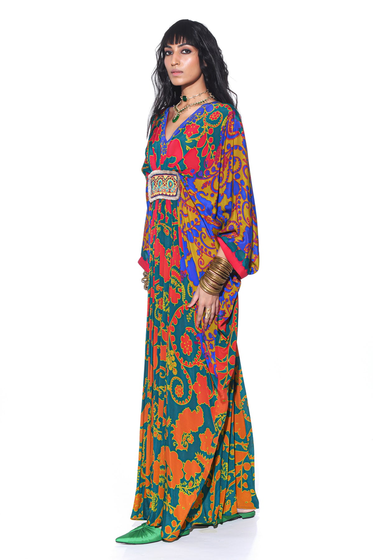 Emerald Royal Paisely Belt Kaftan
