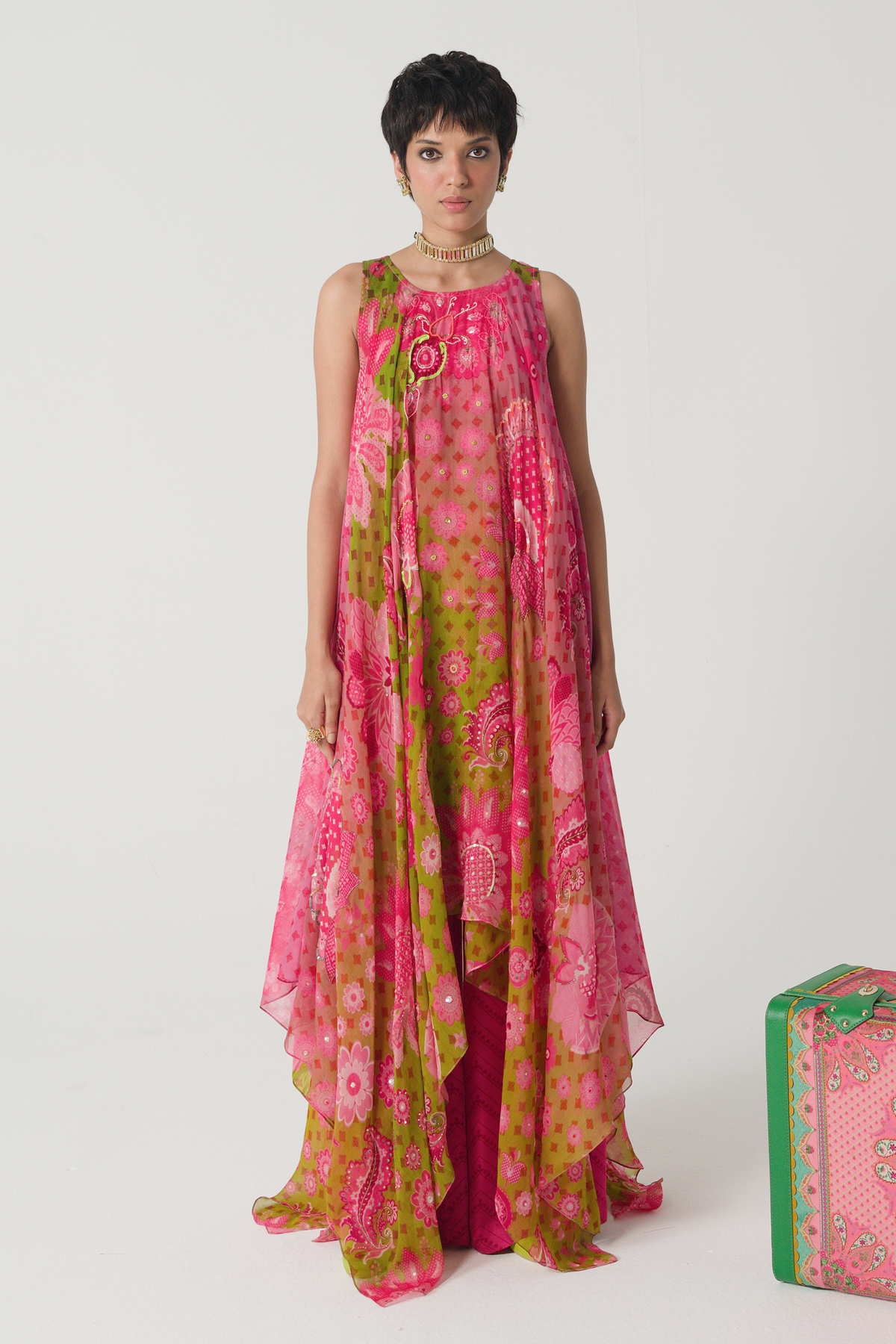 Sunset Orange Highlow Tunic Set