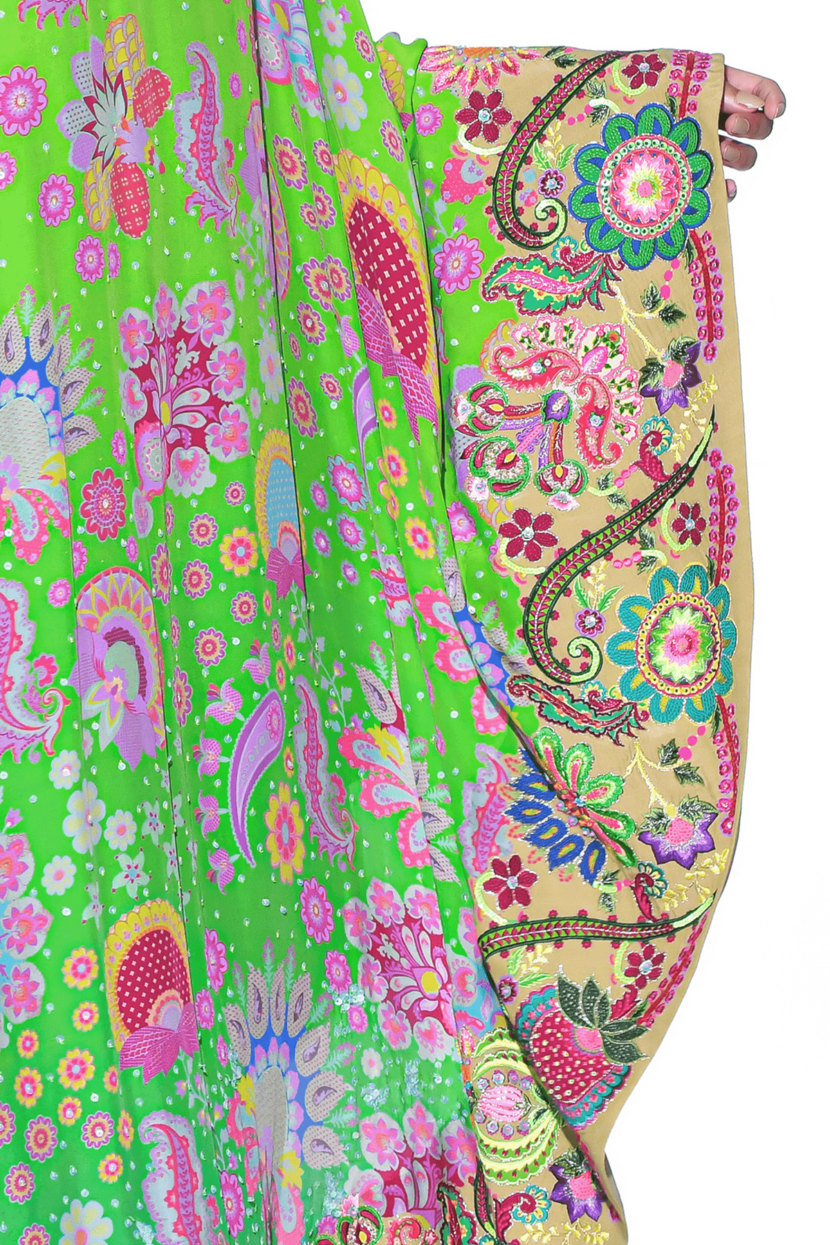 Neon Grean Embroidered One Shoulder Dress and Jumpsuit