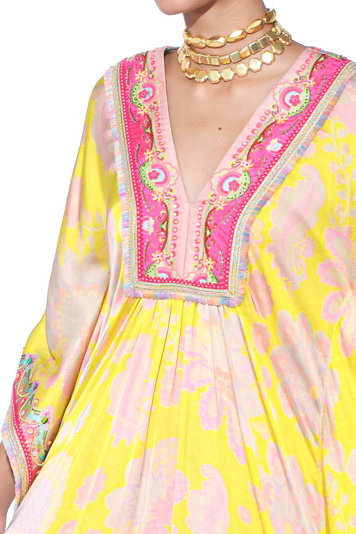 Bright Yellow Kaftan Top Set