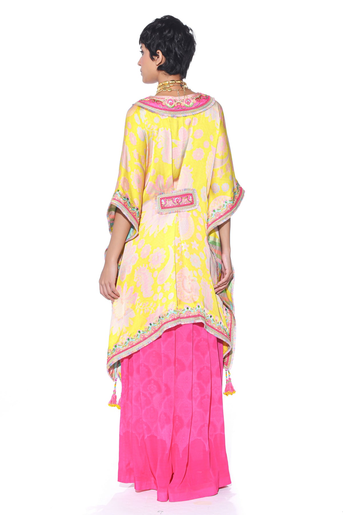 Bright Yellow Kaftan Top Set