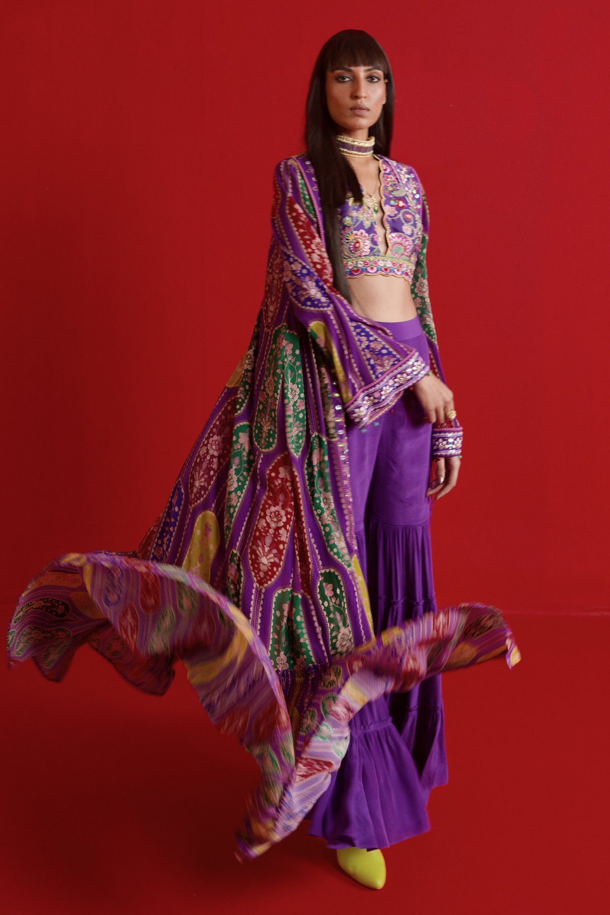 Violet Embroidered Shrug, Sharara Set