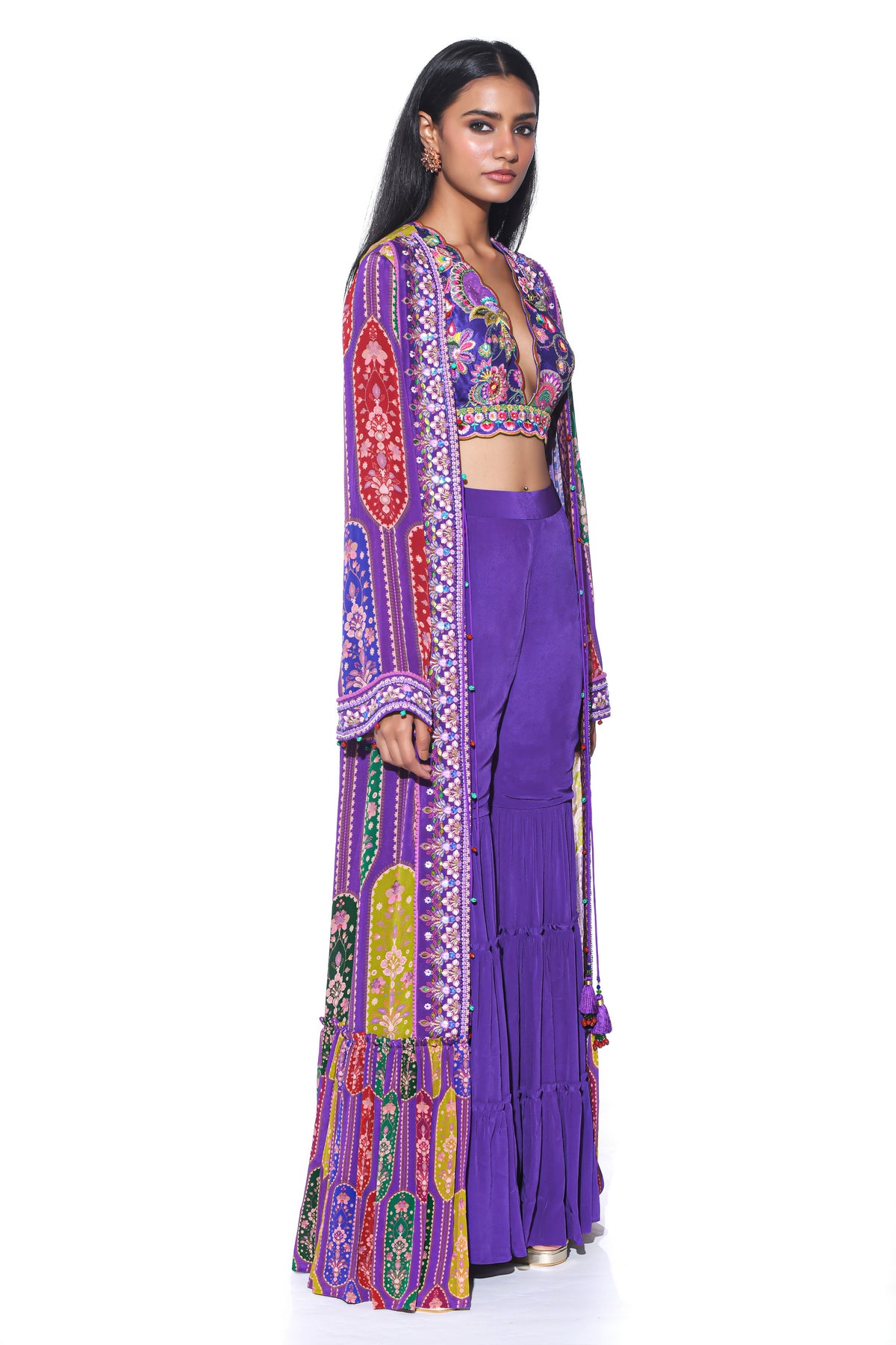 Violet Embroidered Shrug, Sharara Set