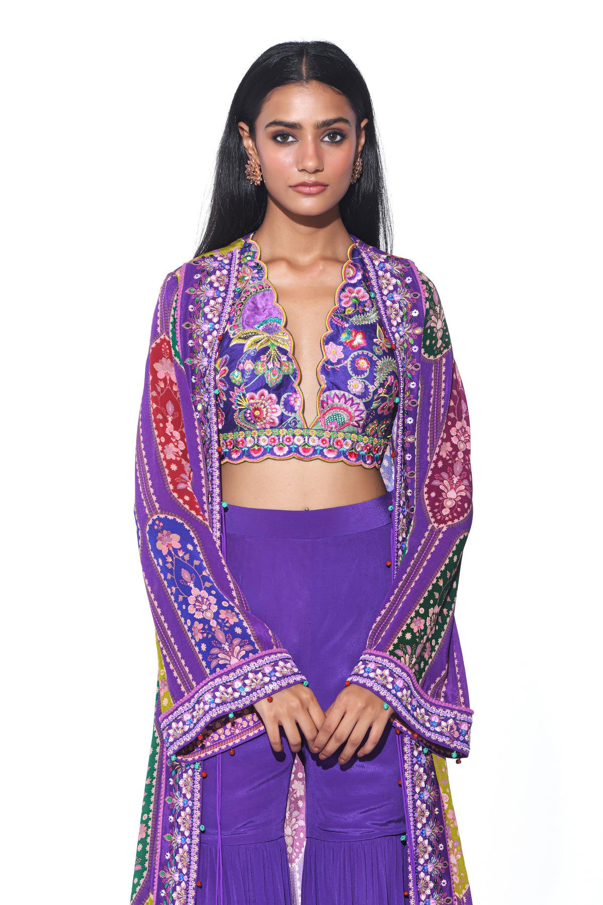Violet Embroidered Shrug, Sharara Set