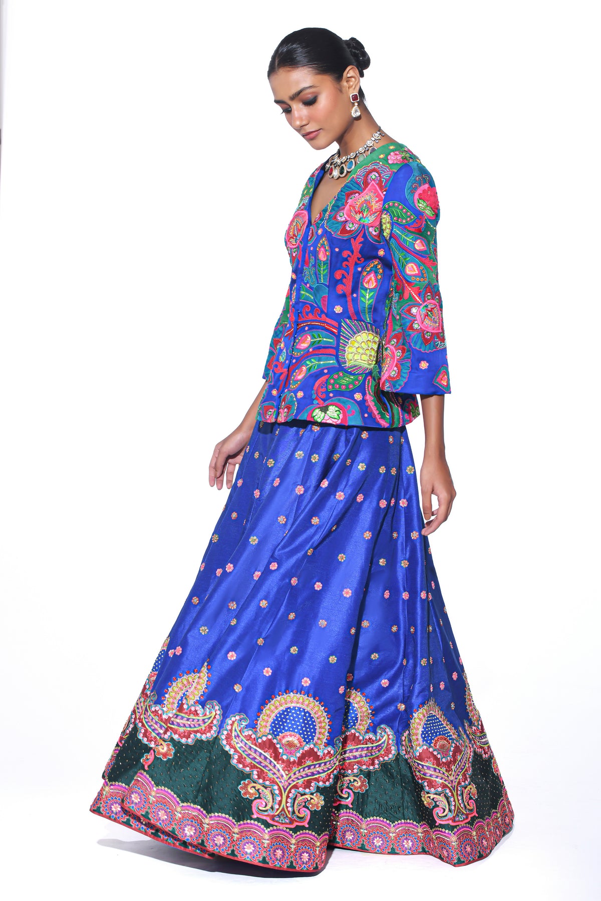 Electric Blue Embroidered Lehenga Set