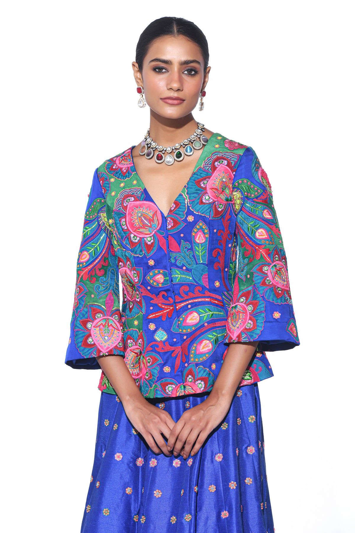 Electric Blue Embroidered Lehenga Set