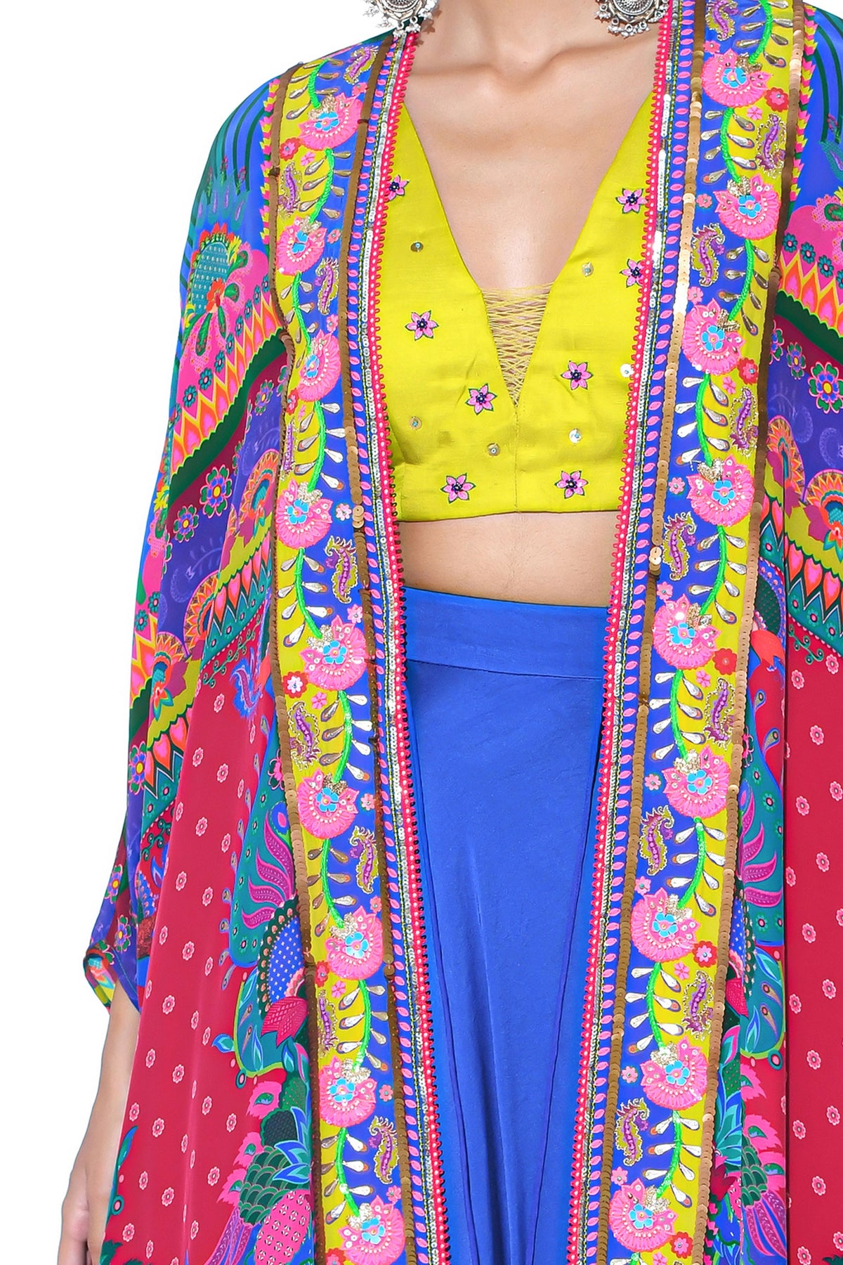 Multi Pattern Oversized Embroidred Shrug Set