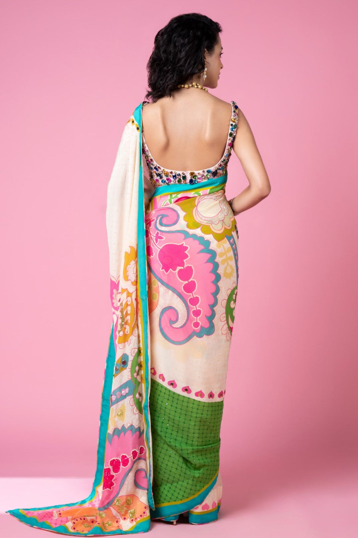Sky ivory embroidered saree set