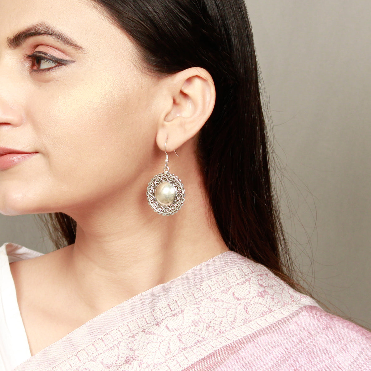 Round Silver Earring