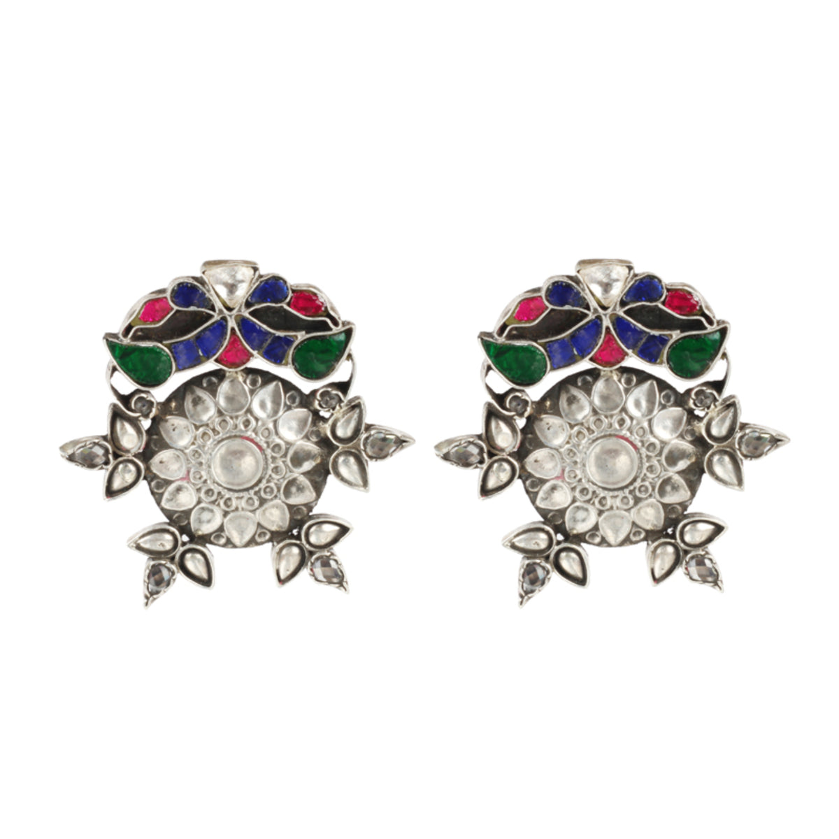 Silver Earrings Studded Colour Stone