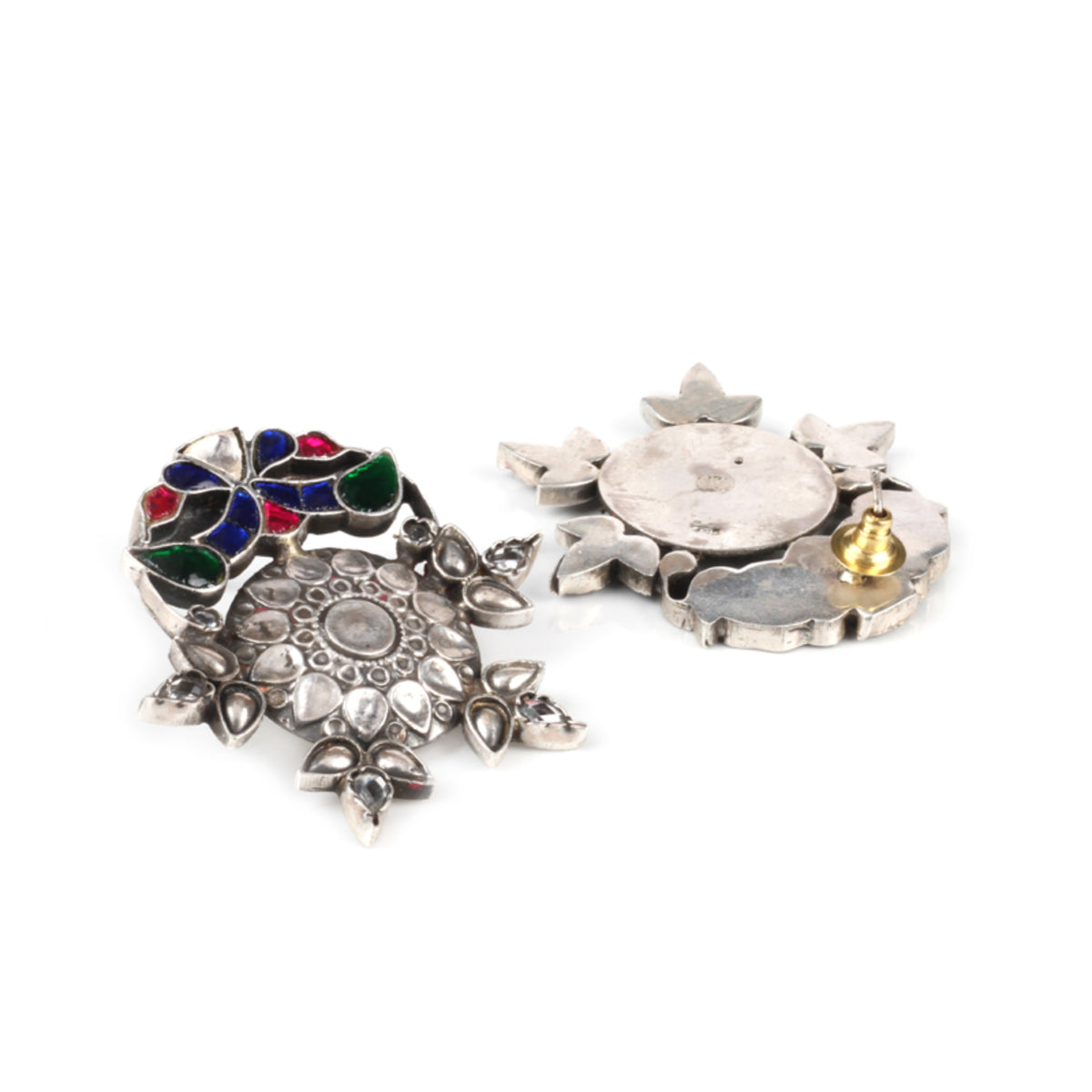 Silver Earrings Studded Colour Stone