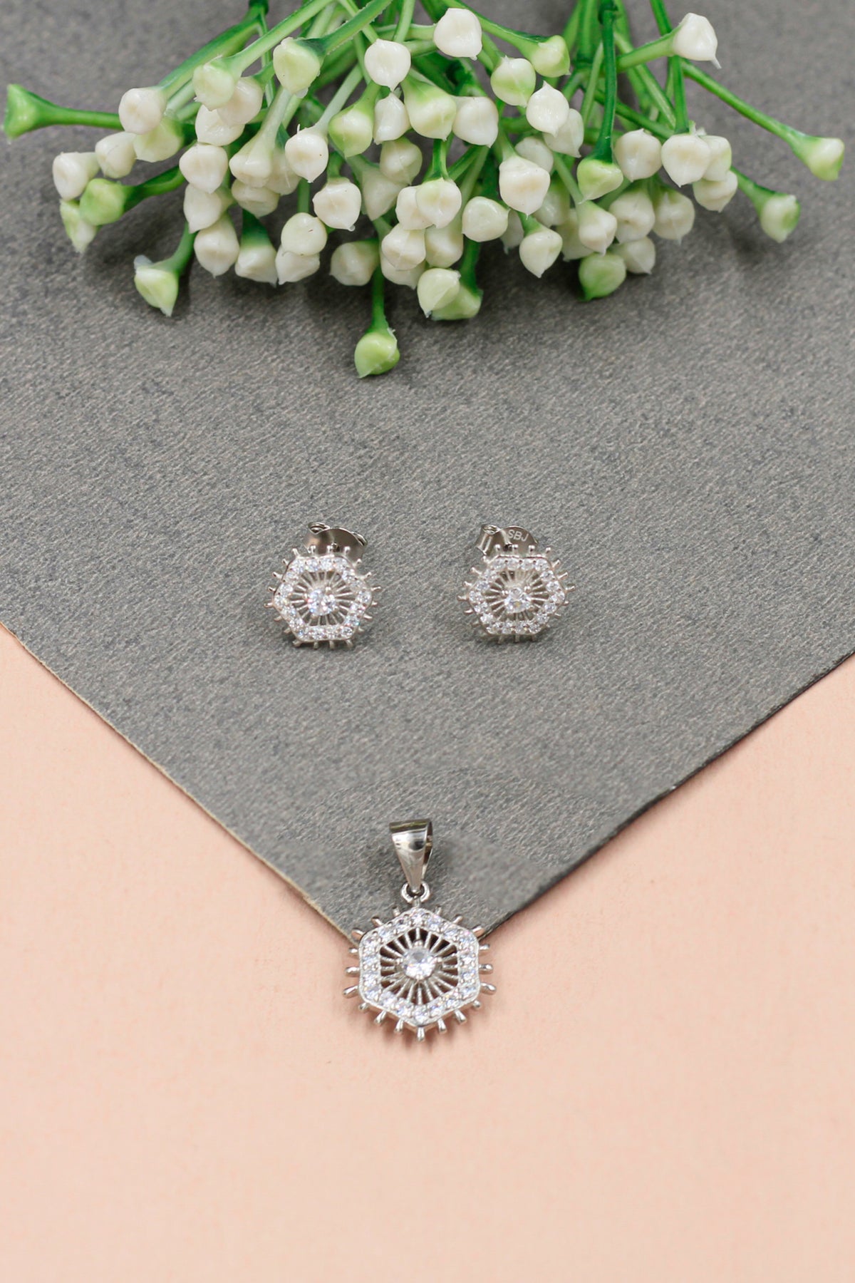 Cubic Zirconia Earrings and Pendant Set