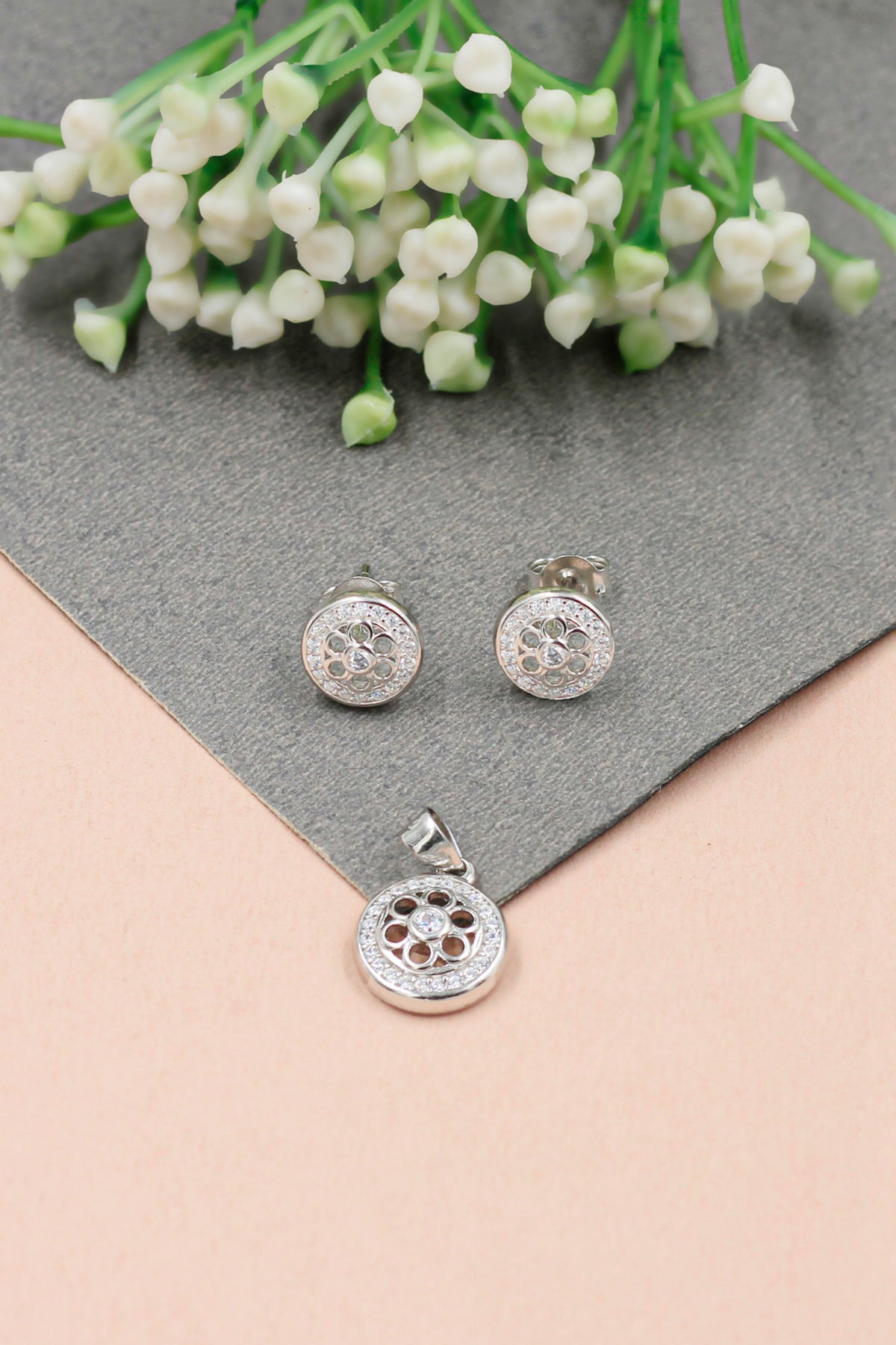 Cz Earring and Pendant Twinset