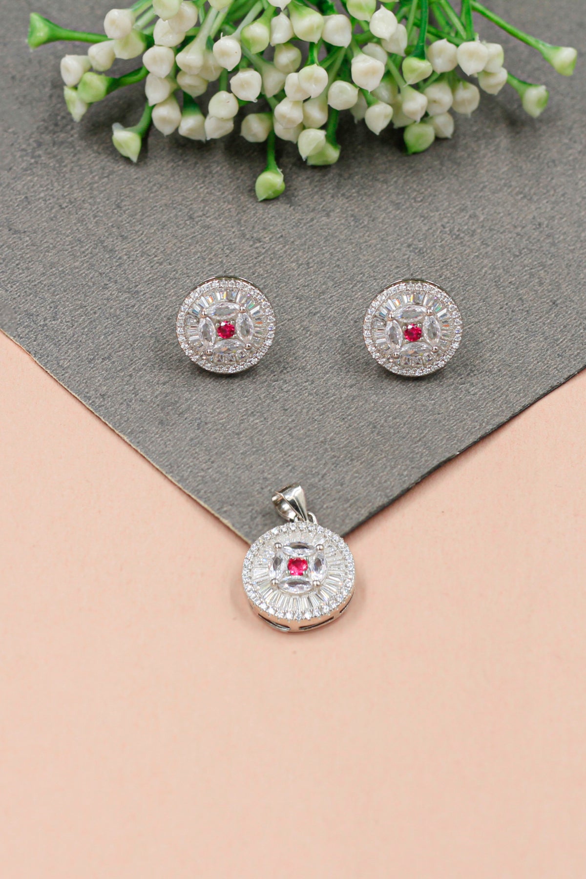 Cz Earring and Pendant Combination