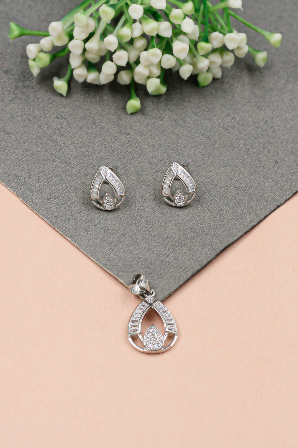 Cubic Zirconia Earring and Pendant Twinset