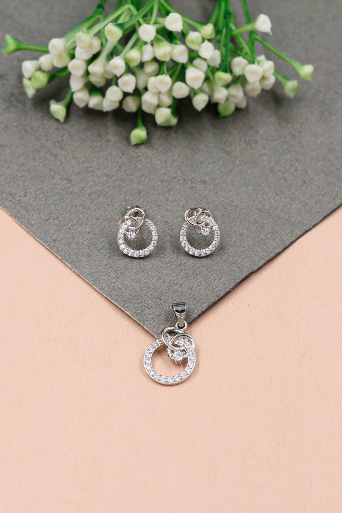 Cubic Zirconia Earring and Pendant Ensemble