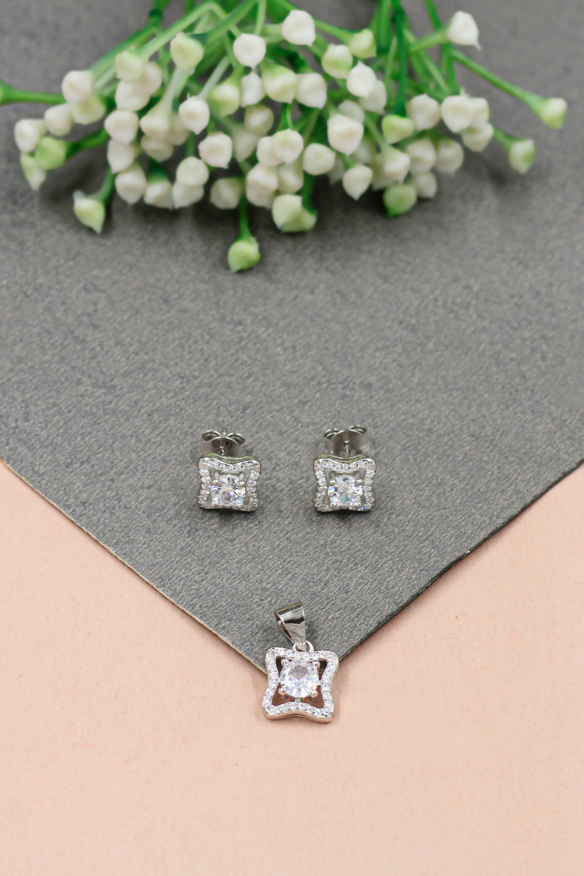 Cubic Zirconia Earrings and Pendant Pairing