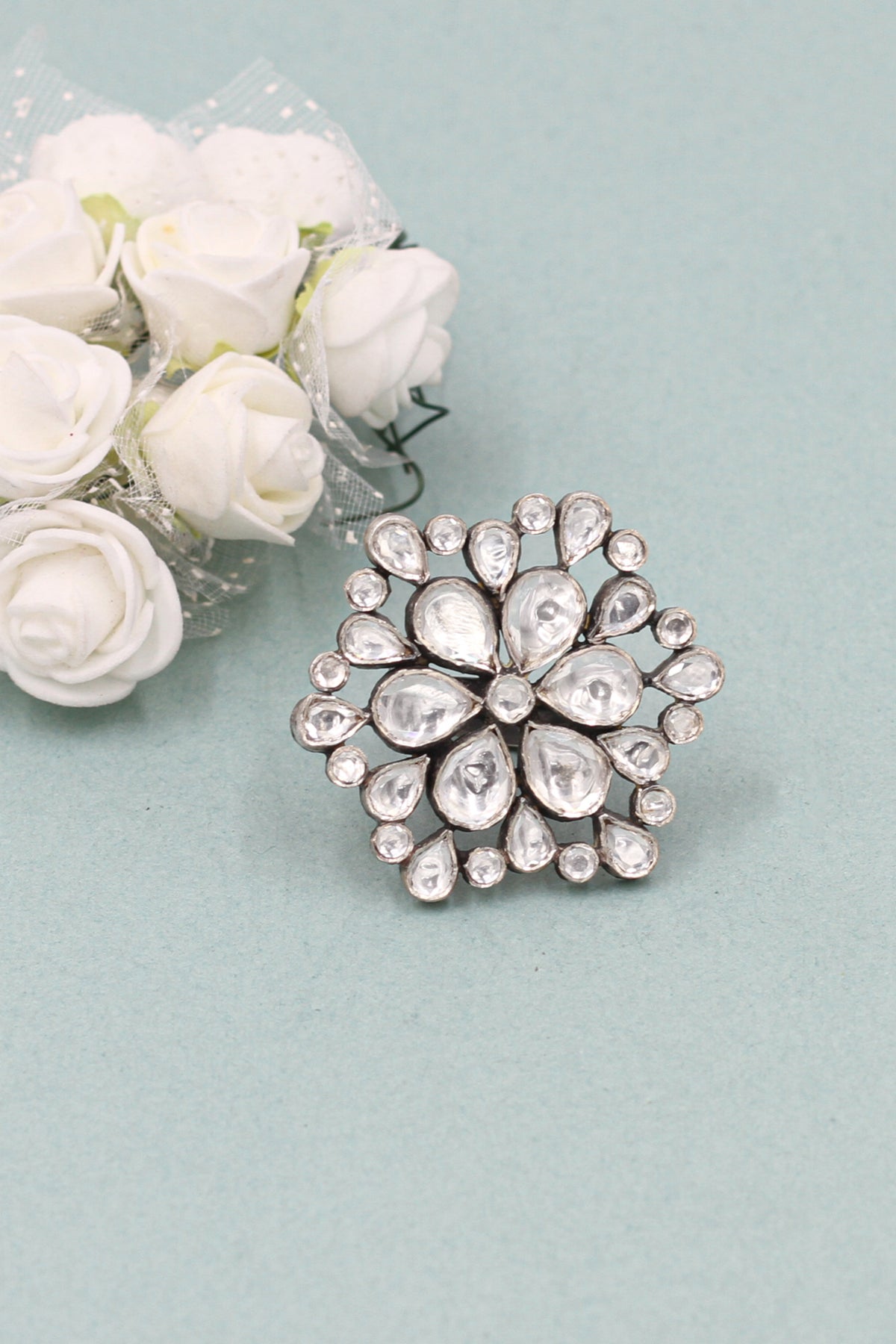 Silver Ring With Kundan Stone