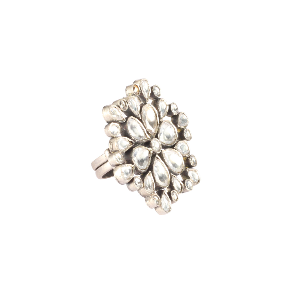 Silver Ring With Kundan Stone