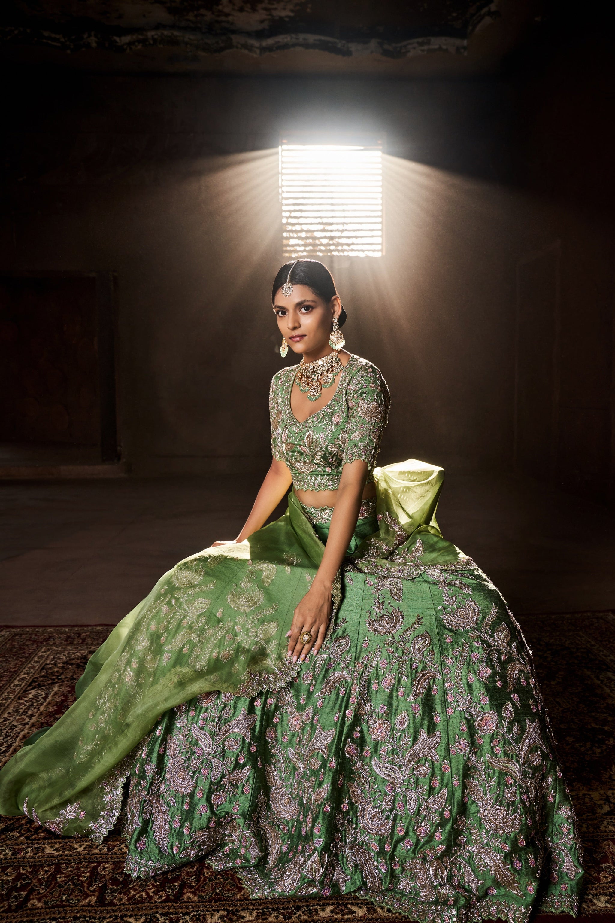 Swathi Veldandi Leaf green bridal lehenga Elahe