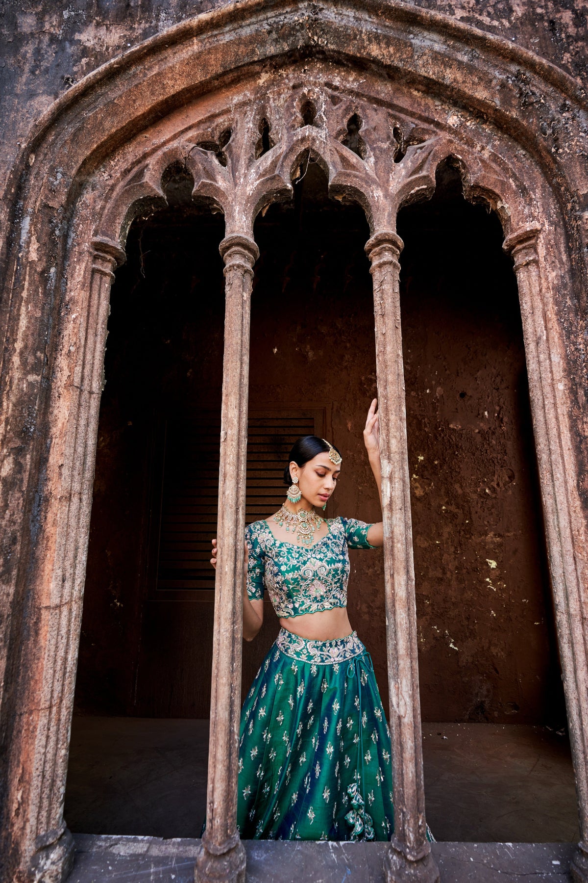 Peacock-green kalidar lehenga