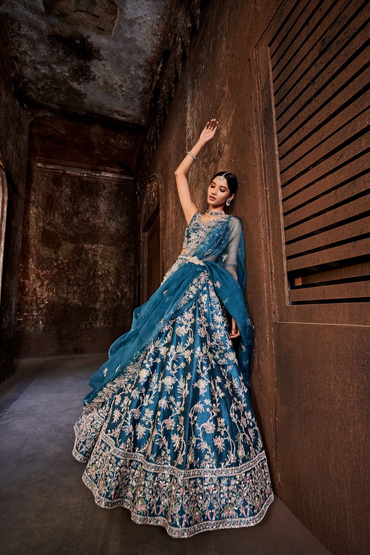 Blue floral lehenga