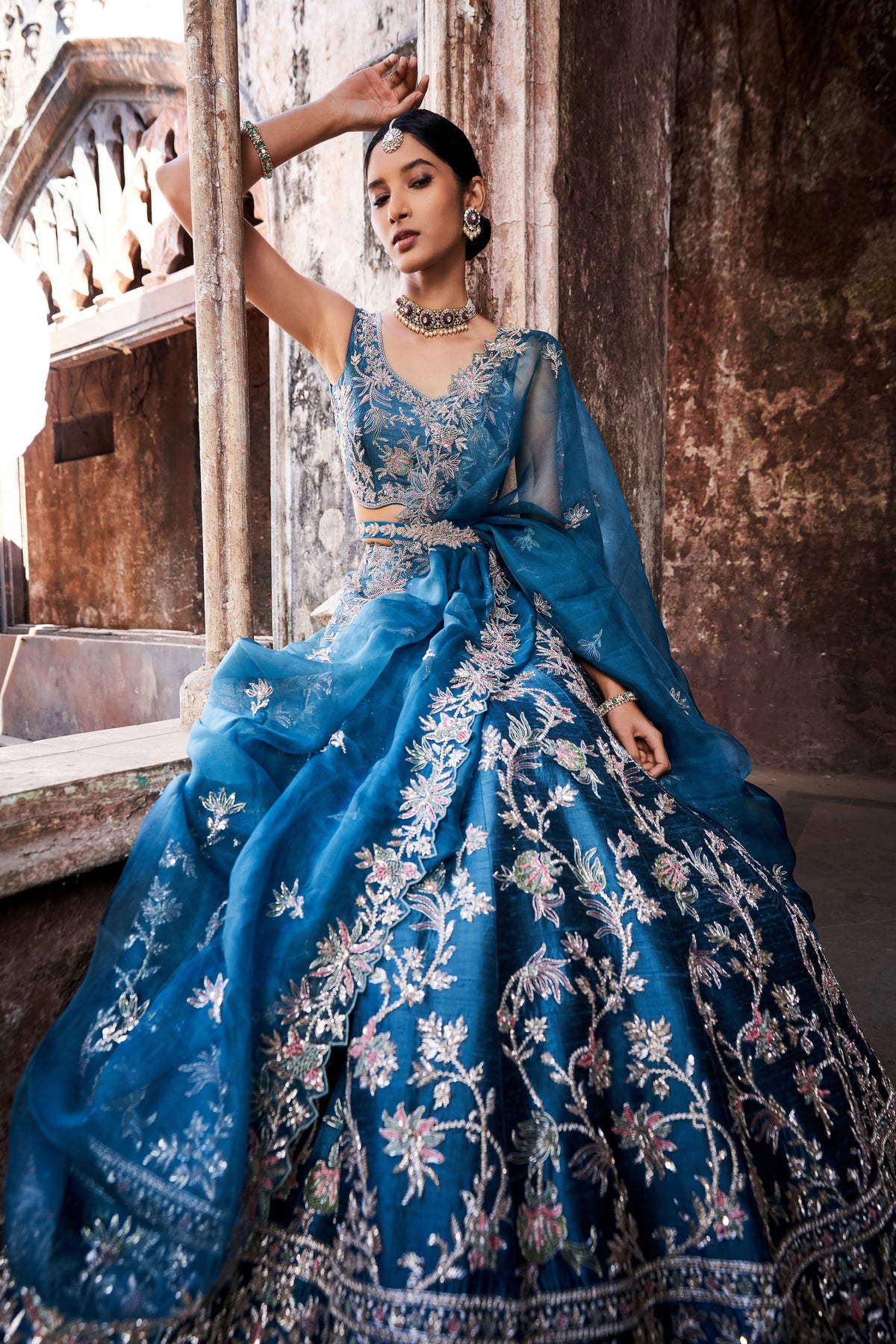 Blue floral lehenga