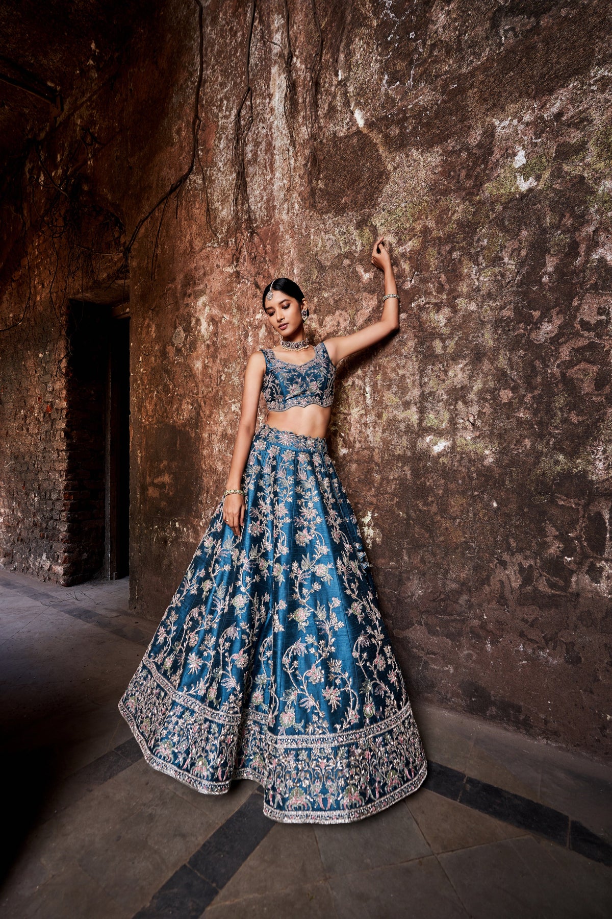 Blue floral lehenga
