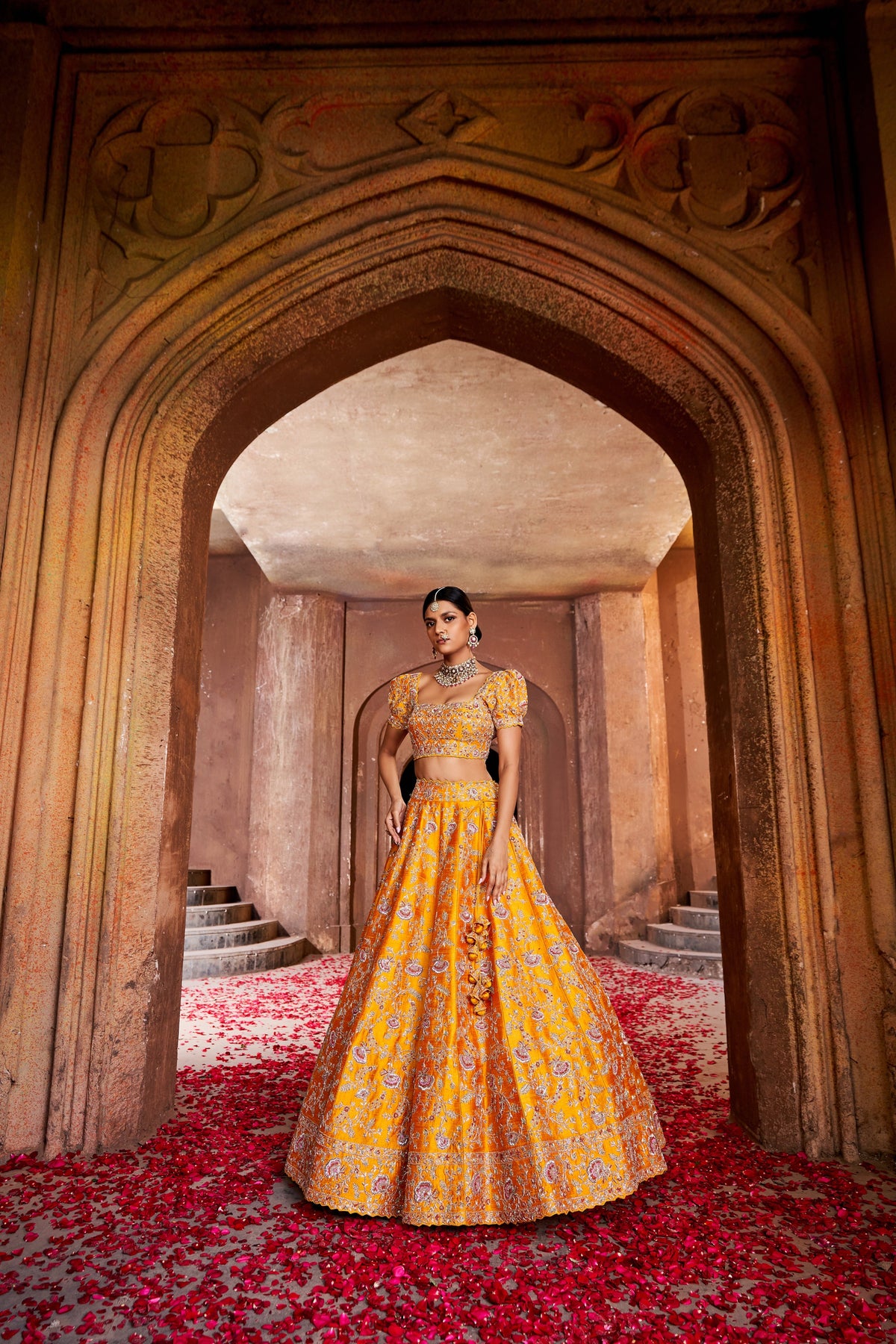 Yellow kalidar lehenga