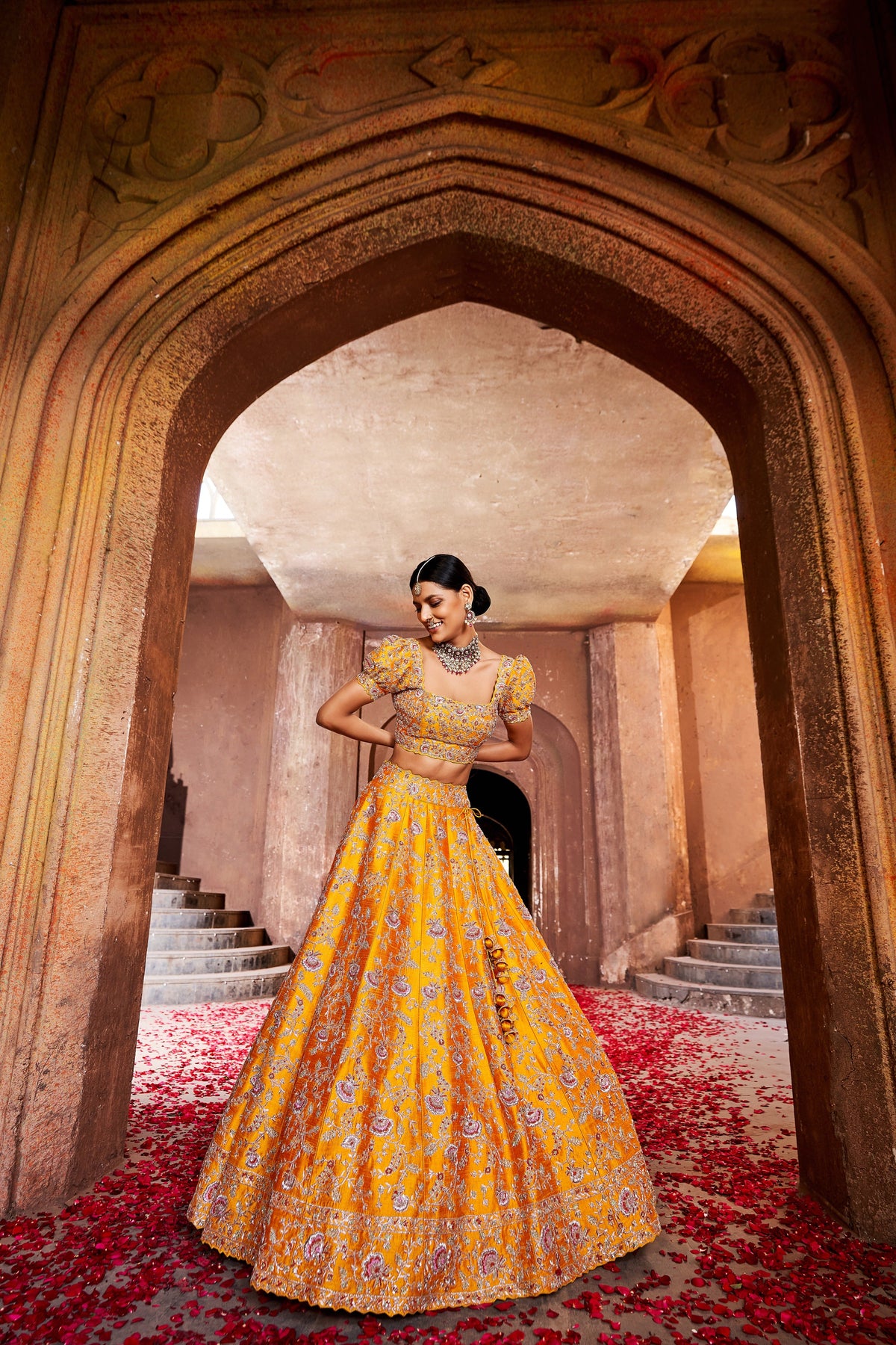 Yellow kalidar lehenga