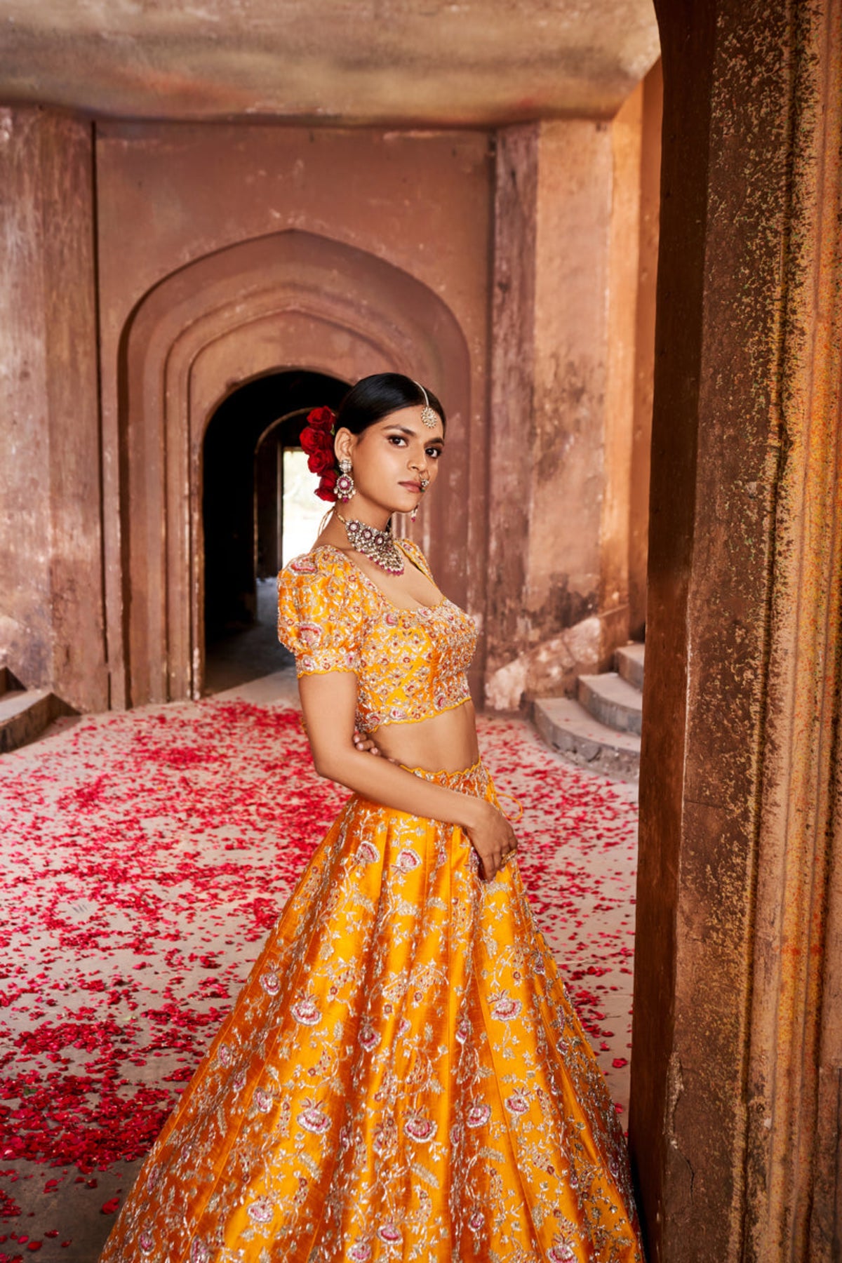 Yellow kalidar lehenga