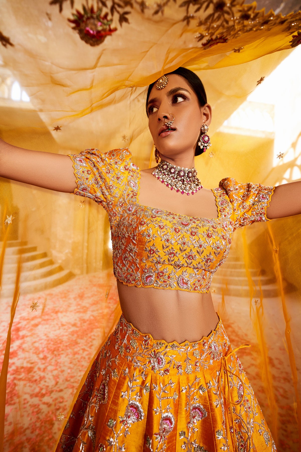 Yellow kalidar lehenga