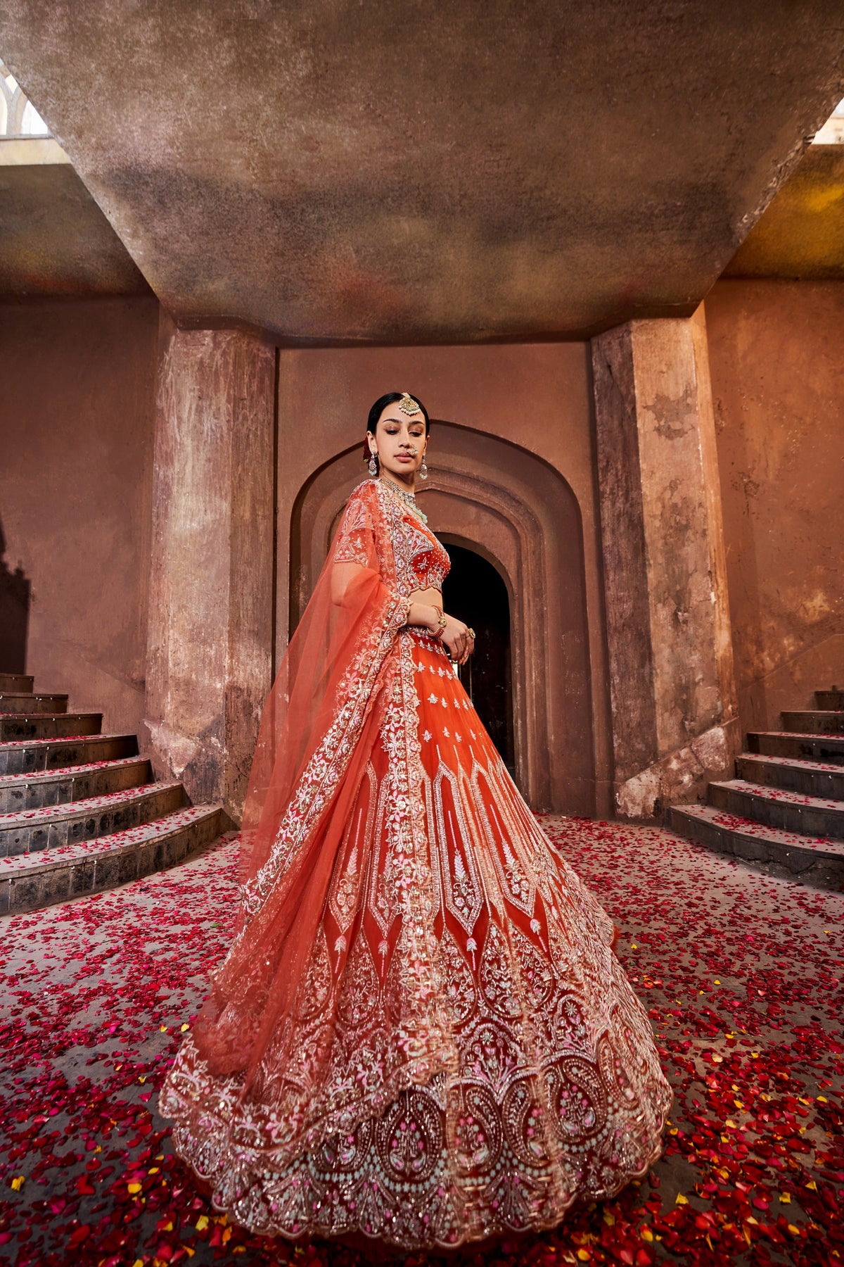 Orange intricate kalidar lehenga