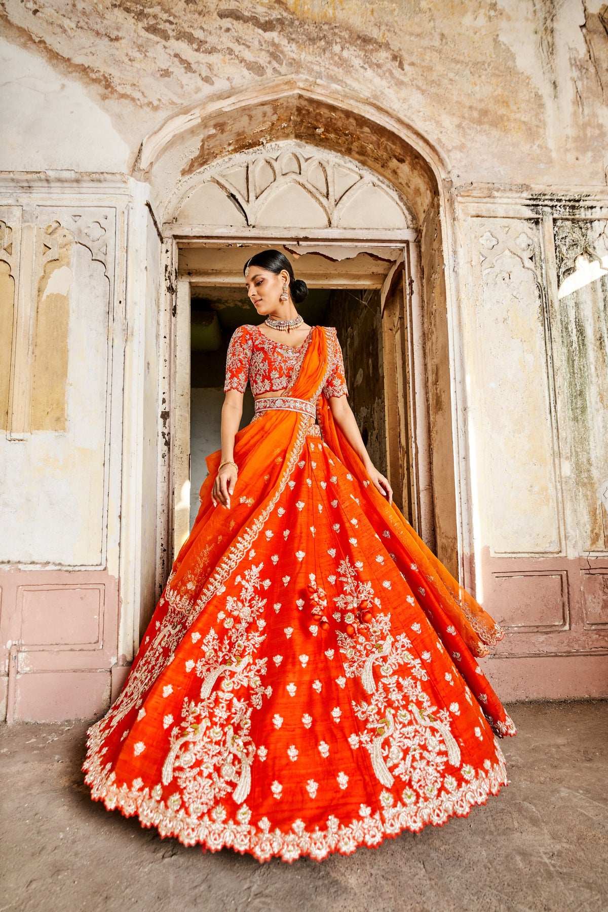 Orange bridal lehenga