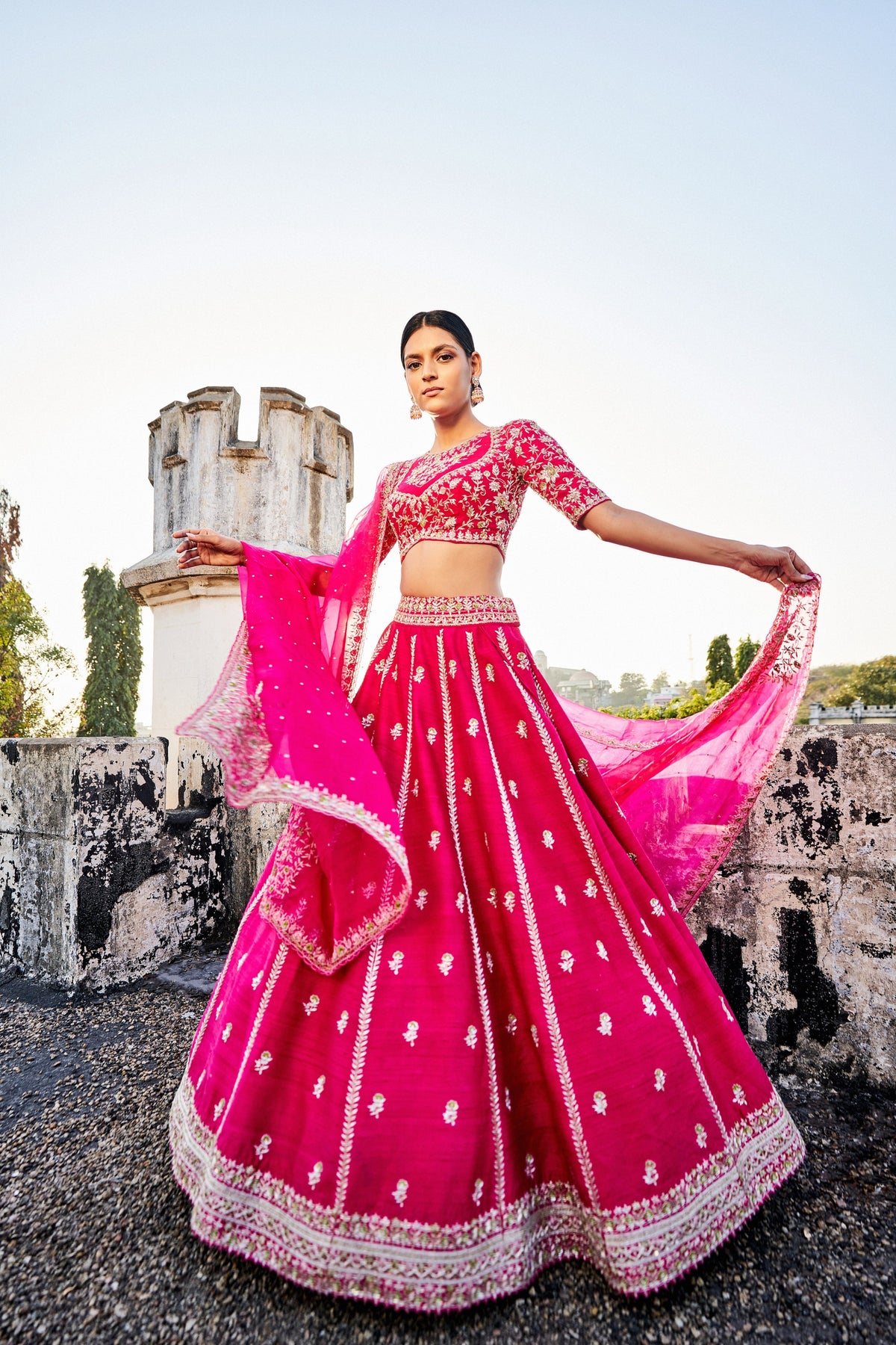 Pink organza lehenga