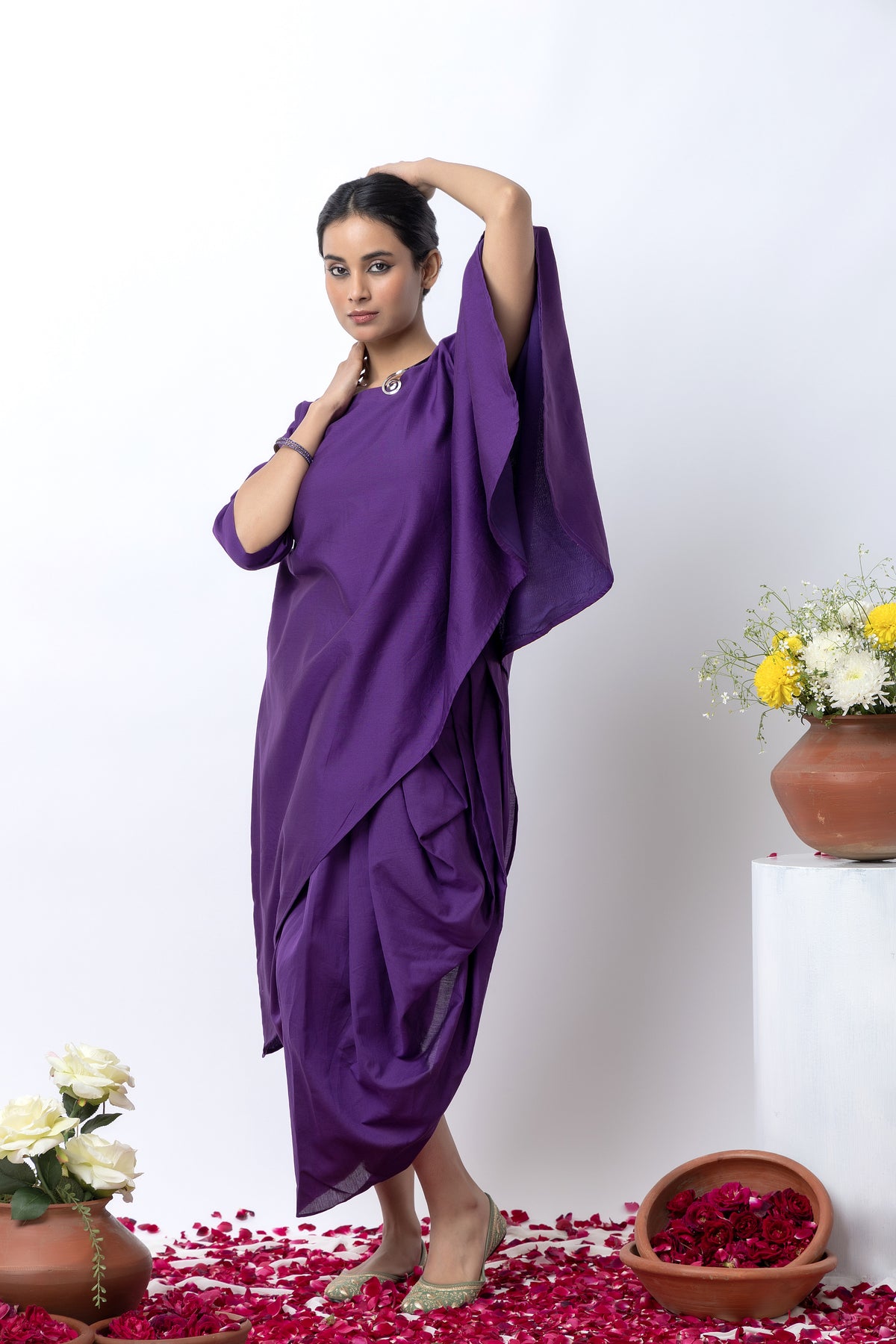 Purple Chanderi Skirt Set