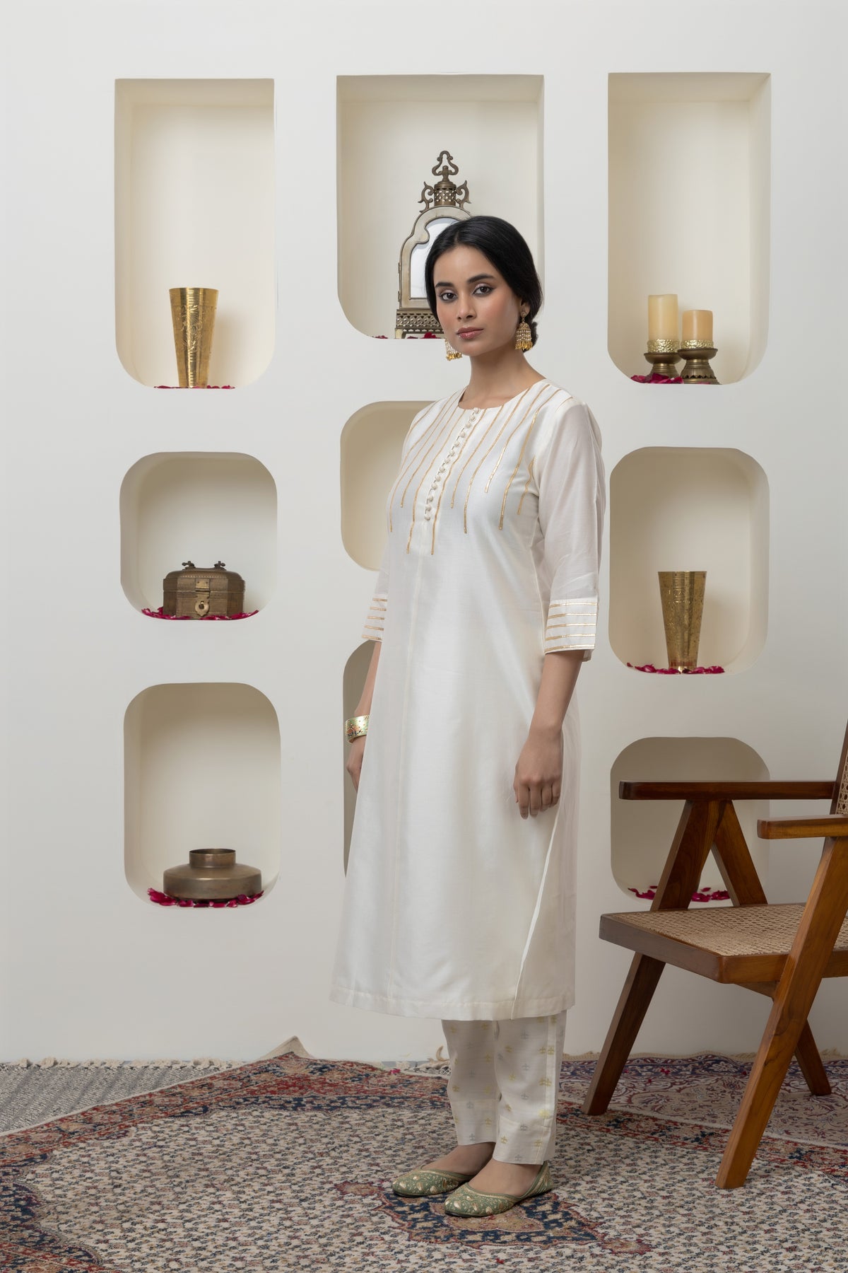 Off White Chanderi Gota Kurta Set