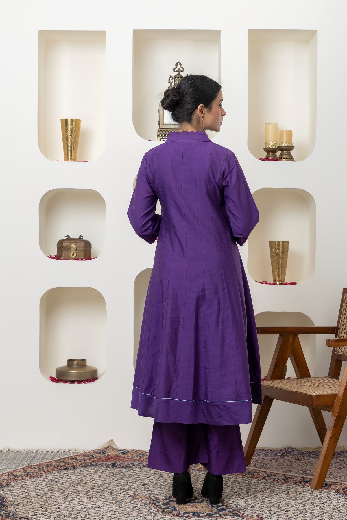 Purple Hand Block Printed Anarkali Set