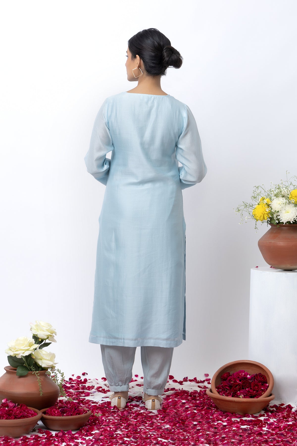 Sky Blue Block Printed Kurta Set