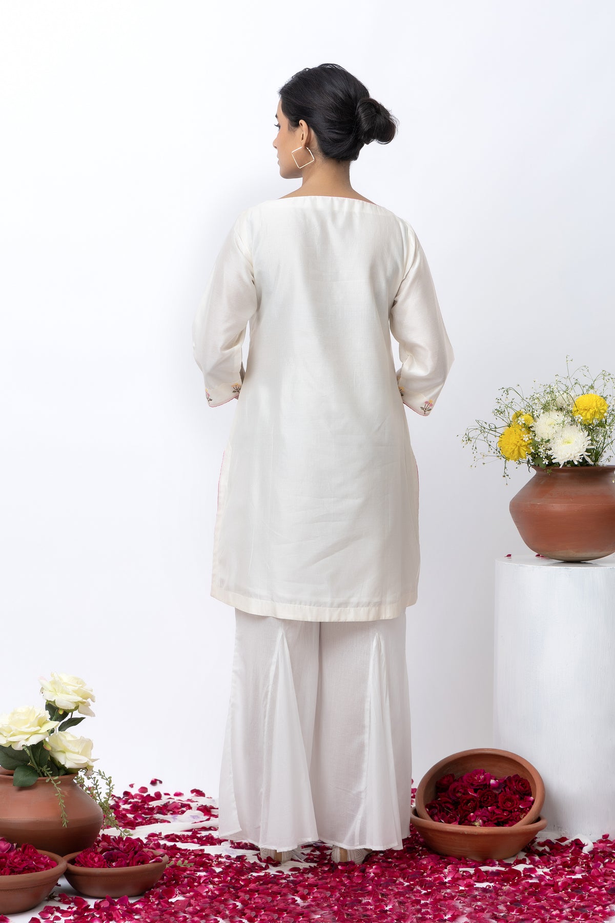 White Embroidered Chanderi Sharara Set