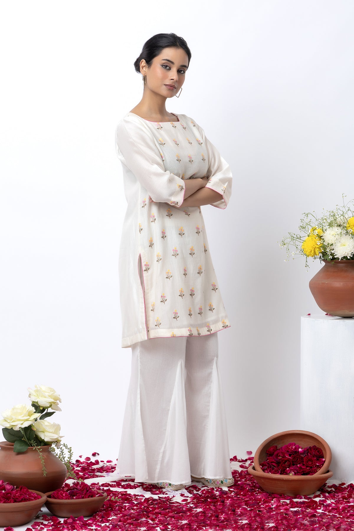 White Embroidered Chanderi Sharara Set