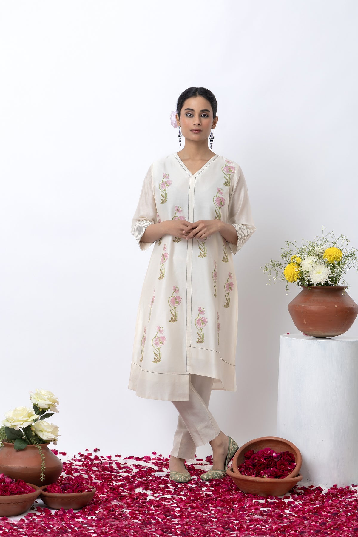 Off White Block Printed Kurta Set